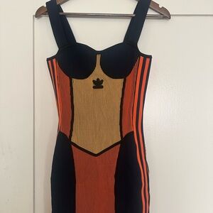 Colorblock Orange & Black Ribbed Bodycon Dress